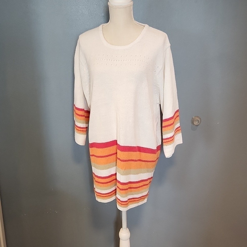 Vintage Bobbie Brooks open knit neon striped swim cover up Resortwear Beach